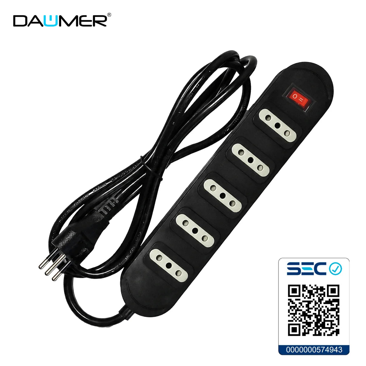 ALARGADOR CON INTERRUPTOR 5 ENCHUFES NEGRO 3MTS