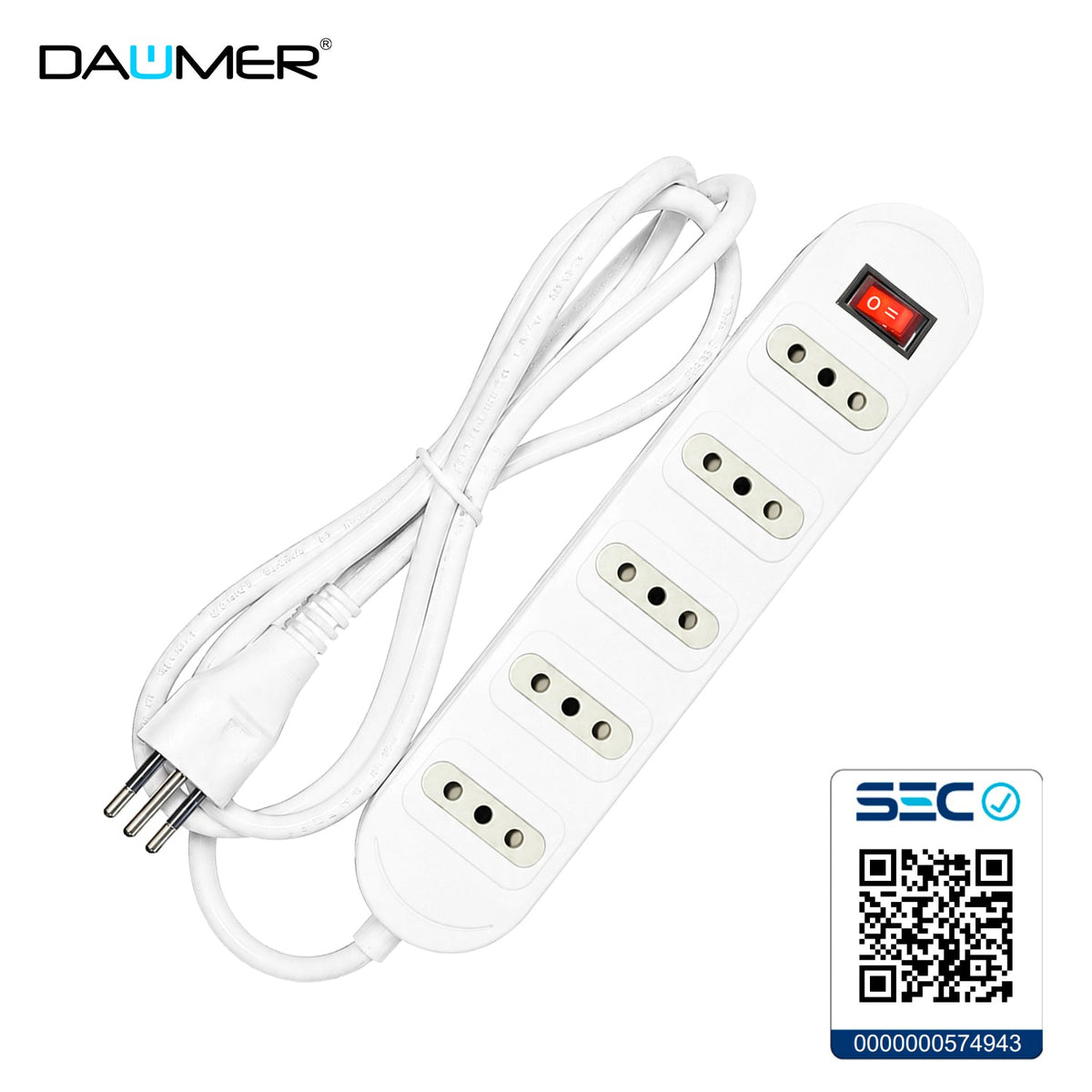 ALARGADOR CON INTERRUPTOR 5 ENCHUFES BLANCO 5MTS
 – Daumer