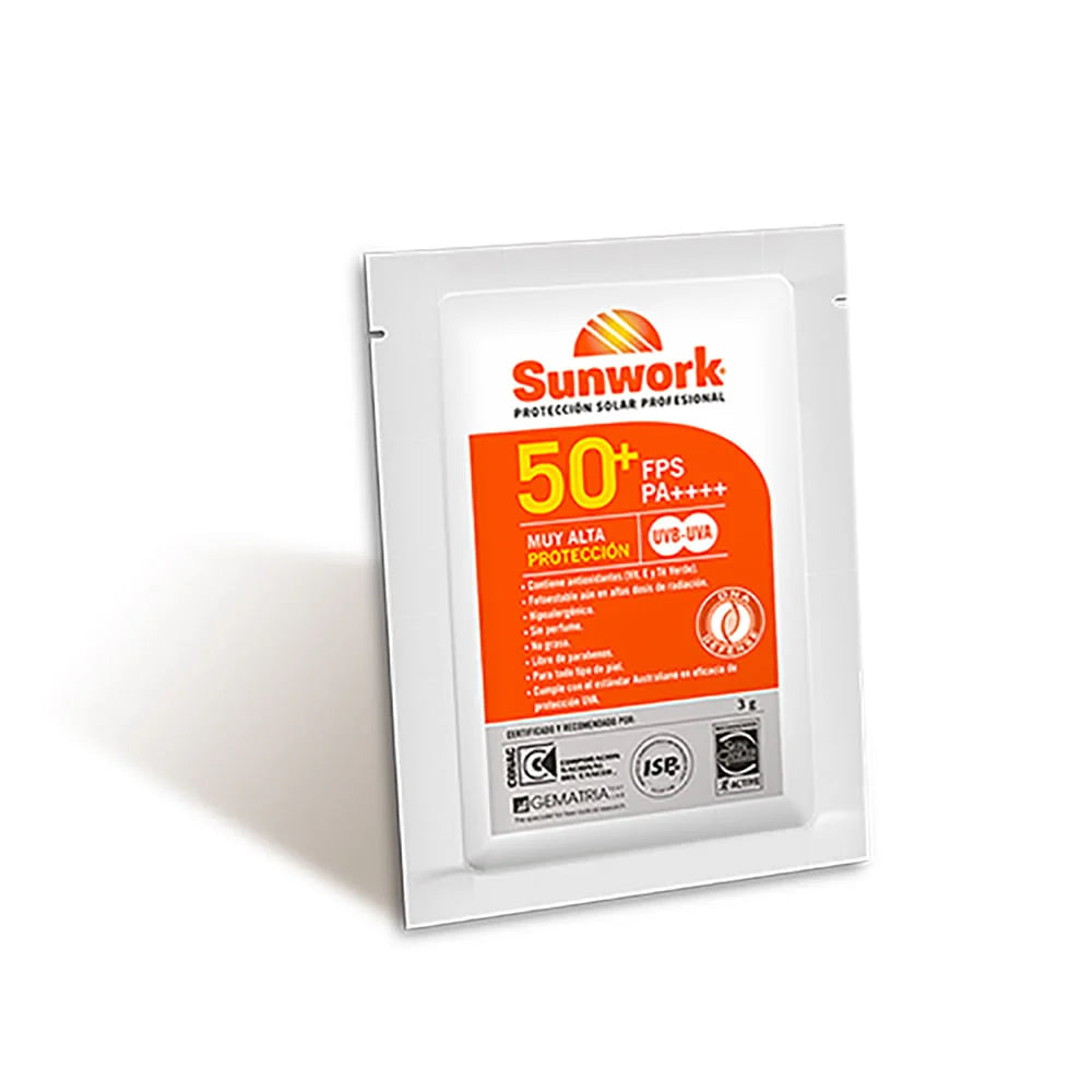 Bloqueador Solar Sunwork Fps 50+ Sachet 3 grs